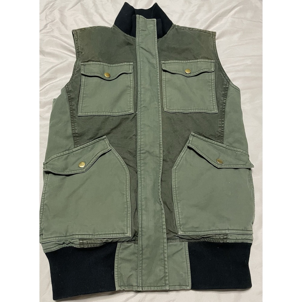 J Crew Vest Mens Medium Green Fishing Pockets Zip Up Utility Outdoors Vintage XS